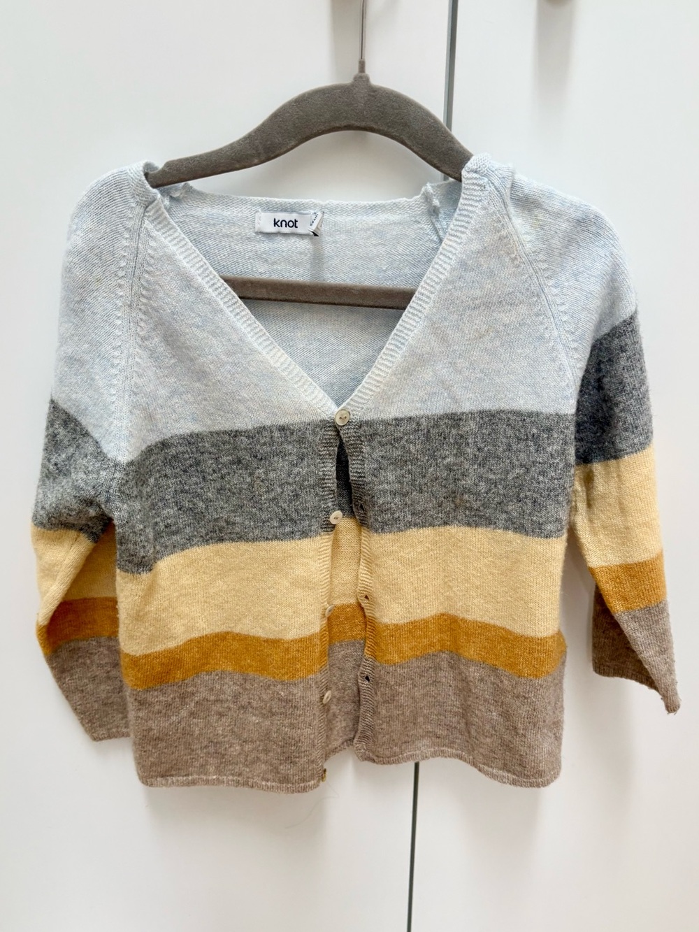 Maisonette Knot boy grey neutral striped cardigan sweater knit wool fall 3T